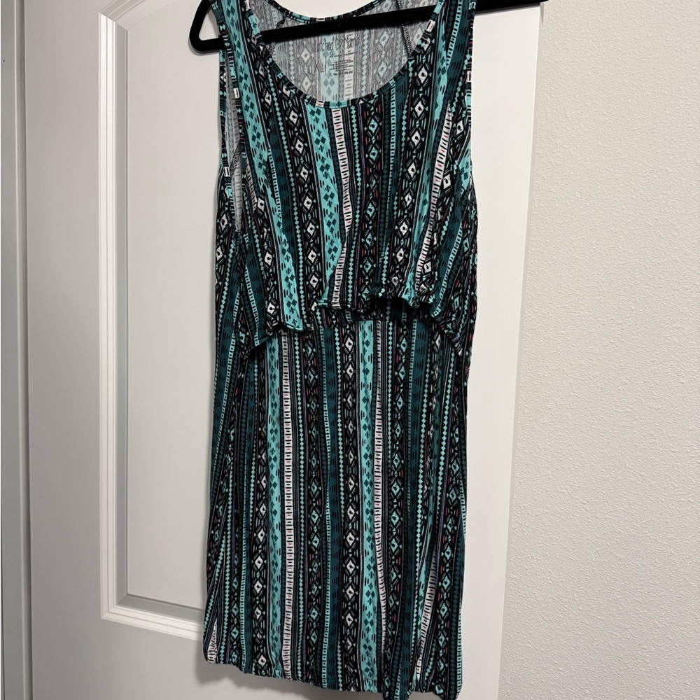 Latched Mama Black and Teal Patterned Tank Top